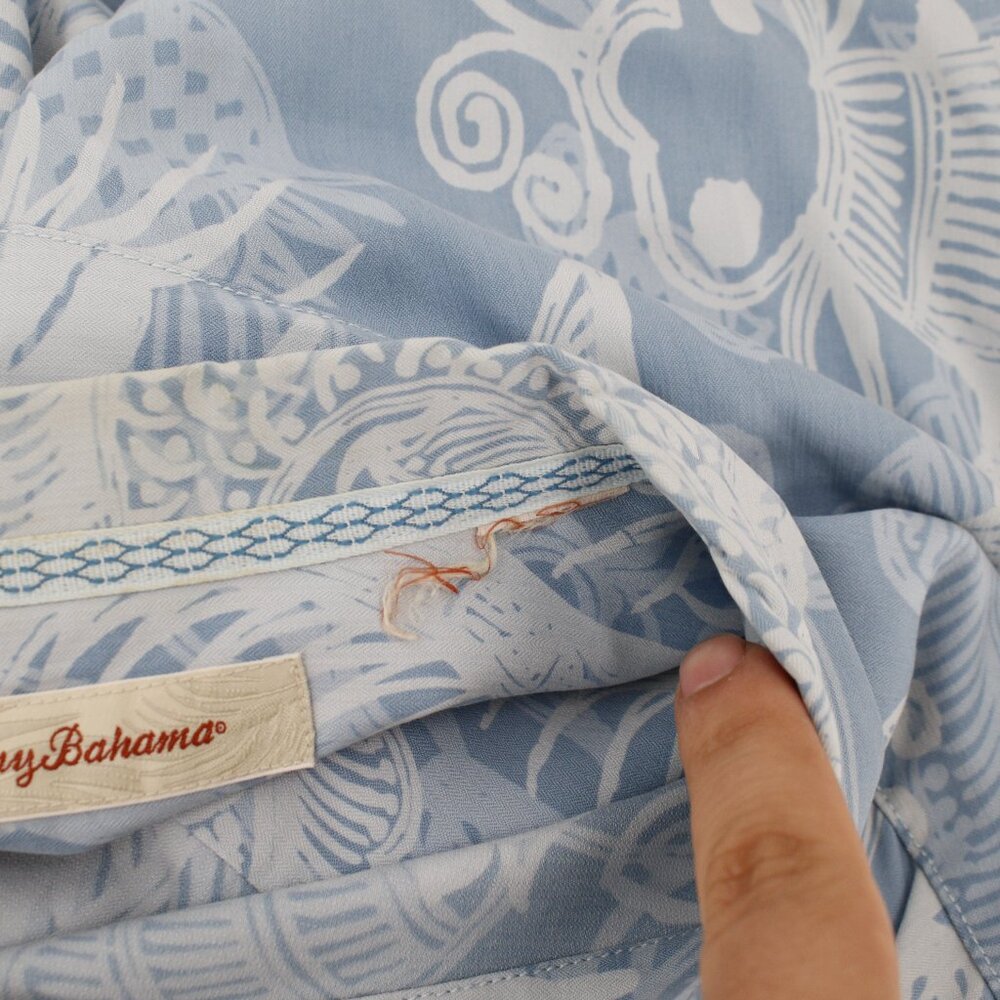 Tommy Bahama Hawaiian Shirt Mens 2XL Silk fish shrimp seafood print loop collar - Picture 14 of 16